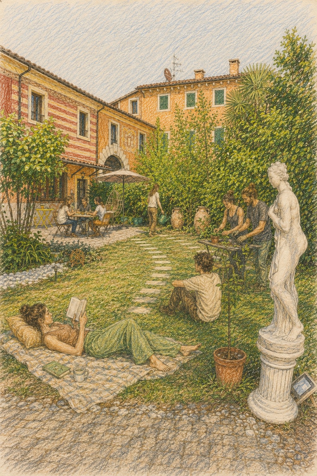 Illustrazione del giardino della villa vissuto da chi soggiorna al centro